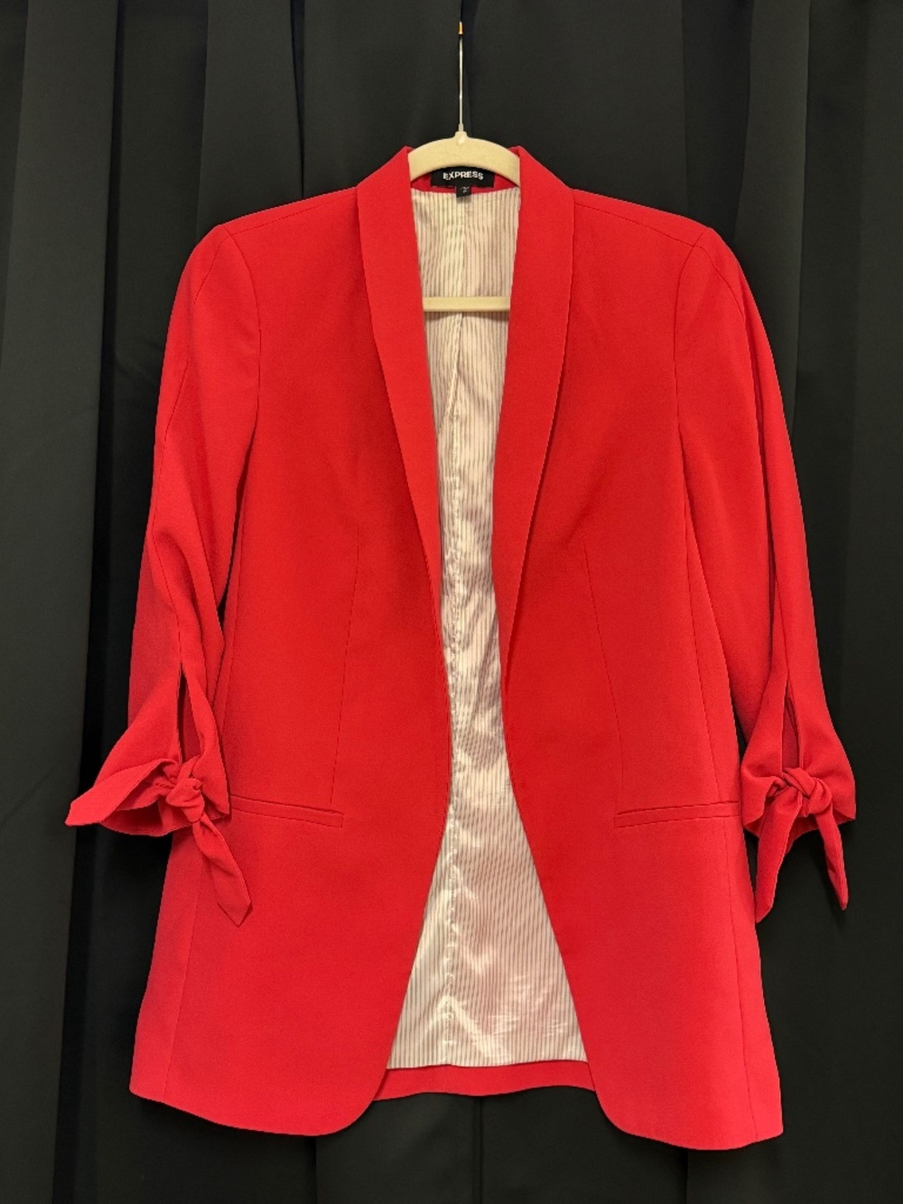 Express Red Tie Sleeve Open Front Blazer Size S
